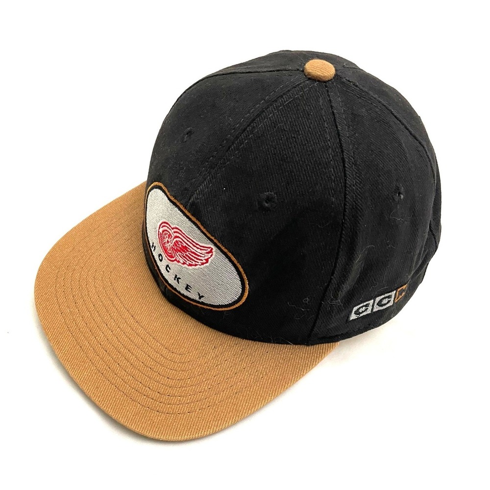 Vintage Detroit‎ Red Wings CCM Snapback Hat Mens OSFA Black Tan NHL Hockey Cap